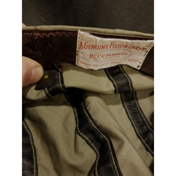 Vintage CC Filson M Long Bill Hat Fly Fishing Cap Green Lightweight w/ Leather - Picture 8 of 8